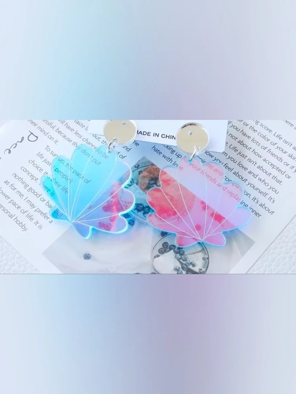 $8 Each Or Bundle 5/$20 Iridescent Pink & Blue Holographic Shell Drop Earrings